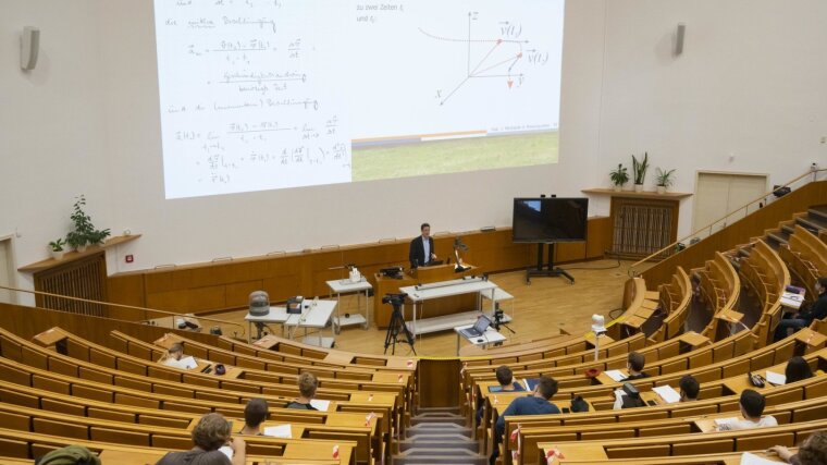 Lecture hall with a lecturer and students